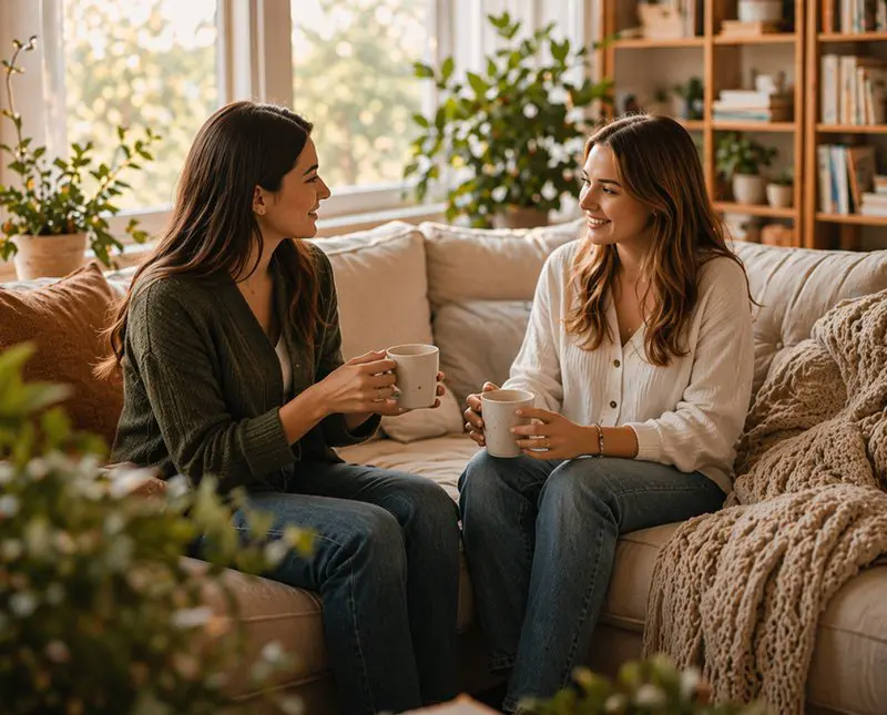 women sitting together enjoying a cuppa and talking